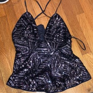 Sequin Navy Blue Crisscross Top